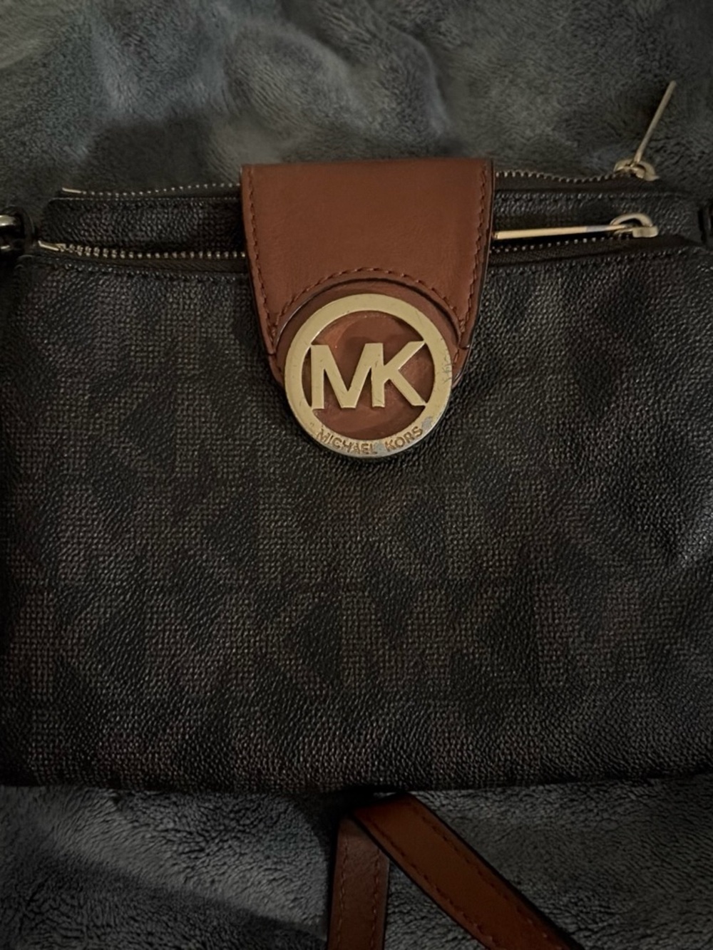 Michael Kors Black and Brown Signature Crossbody with MK Logo